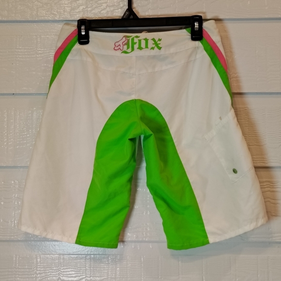 Y2K FOX racing Women’s Board Shorts Sz 3 White/Green/Pink Drawstring Vintage - Picture 4 of 9